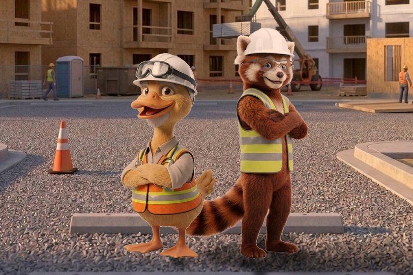 Doc and Red, the R Safety Hub hosts, on a construction site